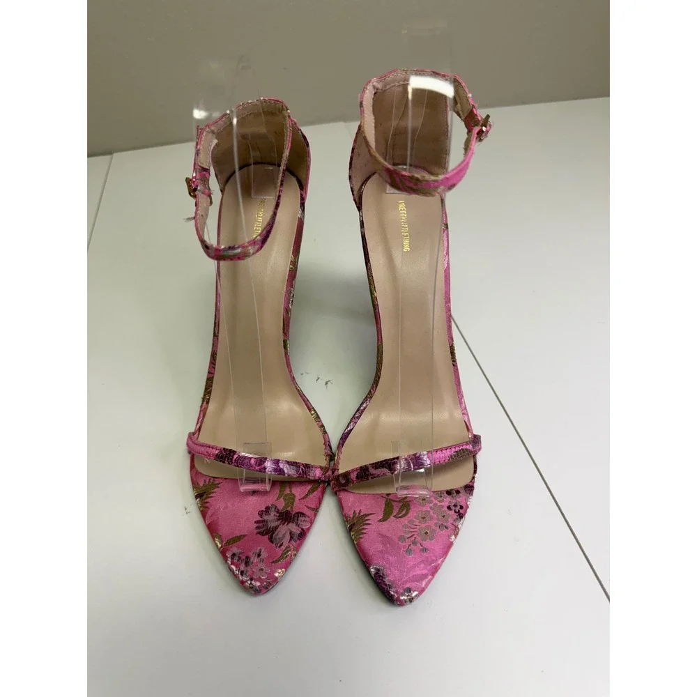 PrettyLittleThing Pink‎ Floral Print Stiletto Heels Ankle Strap Sandals Size 6